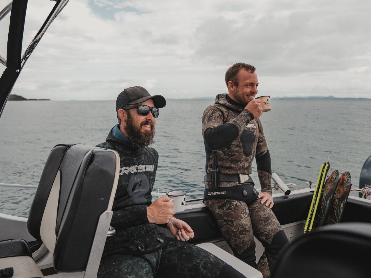 Drinking cofffee on a boat